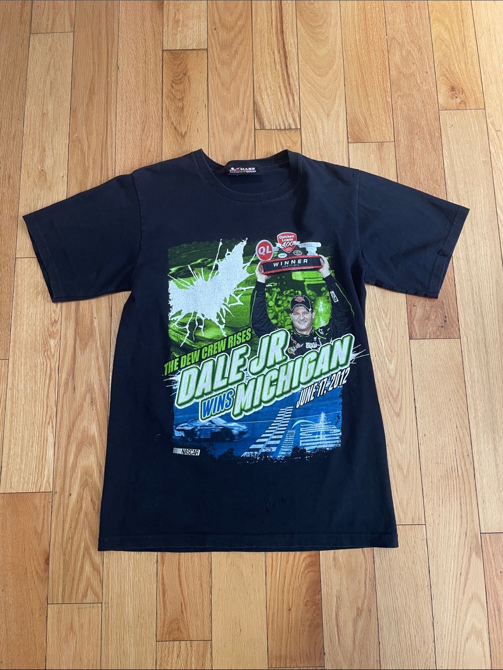 Nascar Kids Dale Jr. Michigan Win Tee — Black, Green & Blue